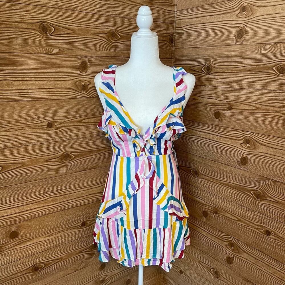 SIGNATURE 8 💕 Bright Stripe Ruffle Dress SMALL
